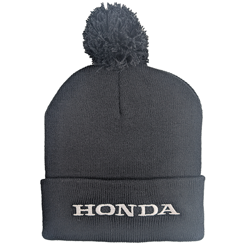 White Honda Logo On Black Pom-Pom Cuffed Beanie - OSFM