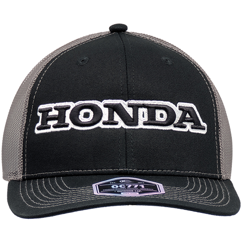 Black & White Honda Logo On Black & Charcoal Premium Modern Snap-Back Trucker Cap - OSFM