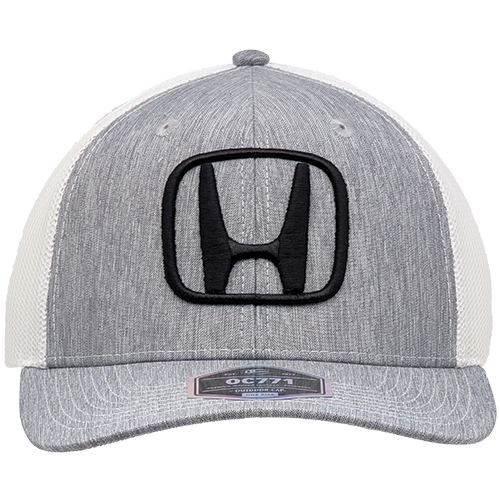 Black Honda Logo On Heather Grey & White Premium Modern Snap-Back Trucker Cap - OSFM