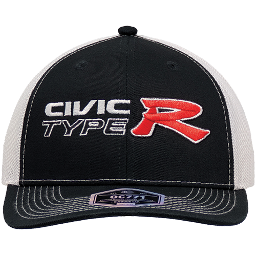 Civic Type R Logo On Black & White Premium Modern Snap-Back Trucker Cap - OSFM
