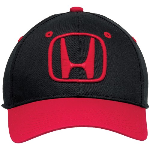 Red Honda Logo On Black & Red Structured Velcro-Back Ball Cap - OSFM