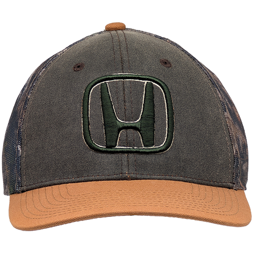 Dark Green & White Honda Logo On Brown & Mossy Oak® Country DNA® Camo Premium Snap-Back Trucker Cap - OSFM